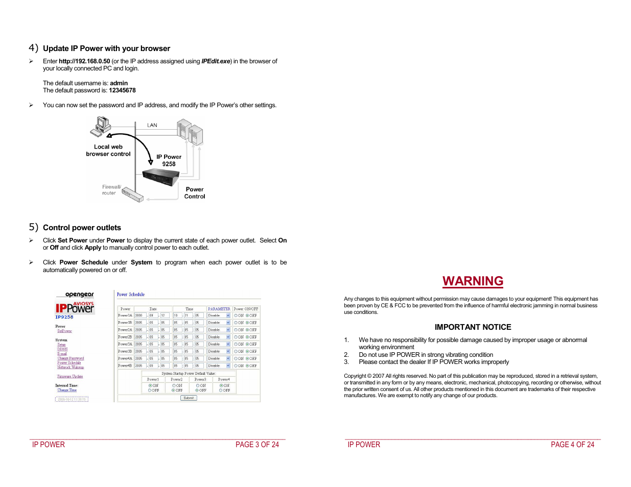 Warning | Addtron Technology IP Power 9258 User Manual | Page 2 / 12