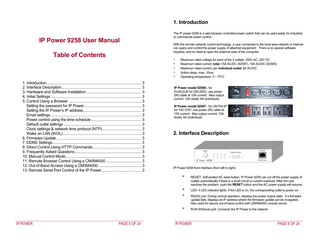 Ip power 9258 user manual table of contents | Addtron Technology IP Power 9258 User Manual | Page 3 / 12