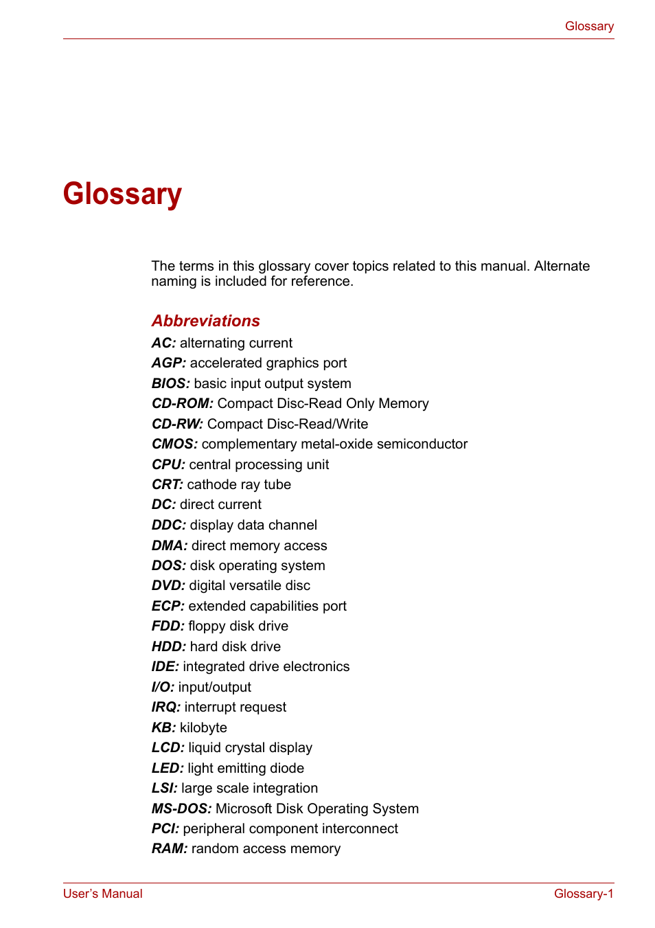 Glossary | Toshiba Satellite L40 User Manual | Page 120 / 127