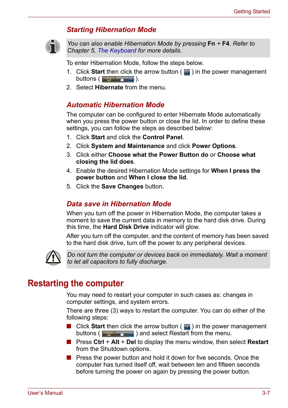 Restarting the computer, Restarting the computer -7 | Toshiba Satellite L40 User Manual | Page 47 / 127