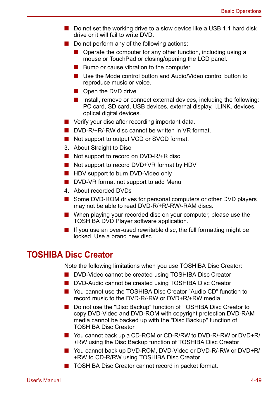 Toshiba disc creator, Toshiba disc creator -19 | Toshiba Satellite L40 User Manual | Page 67 / 127