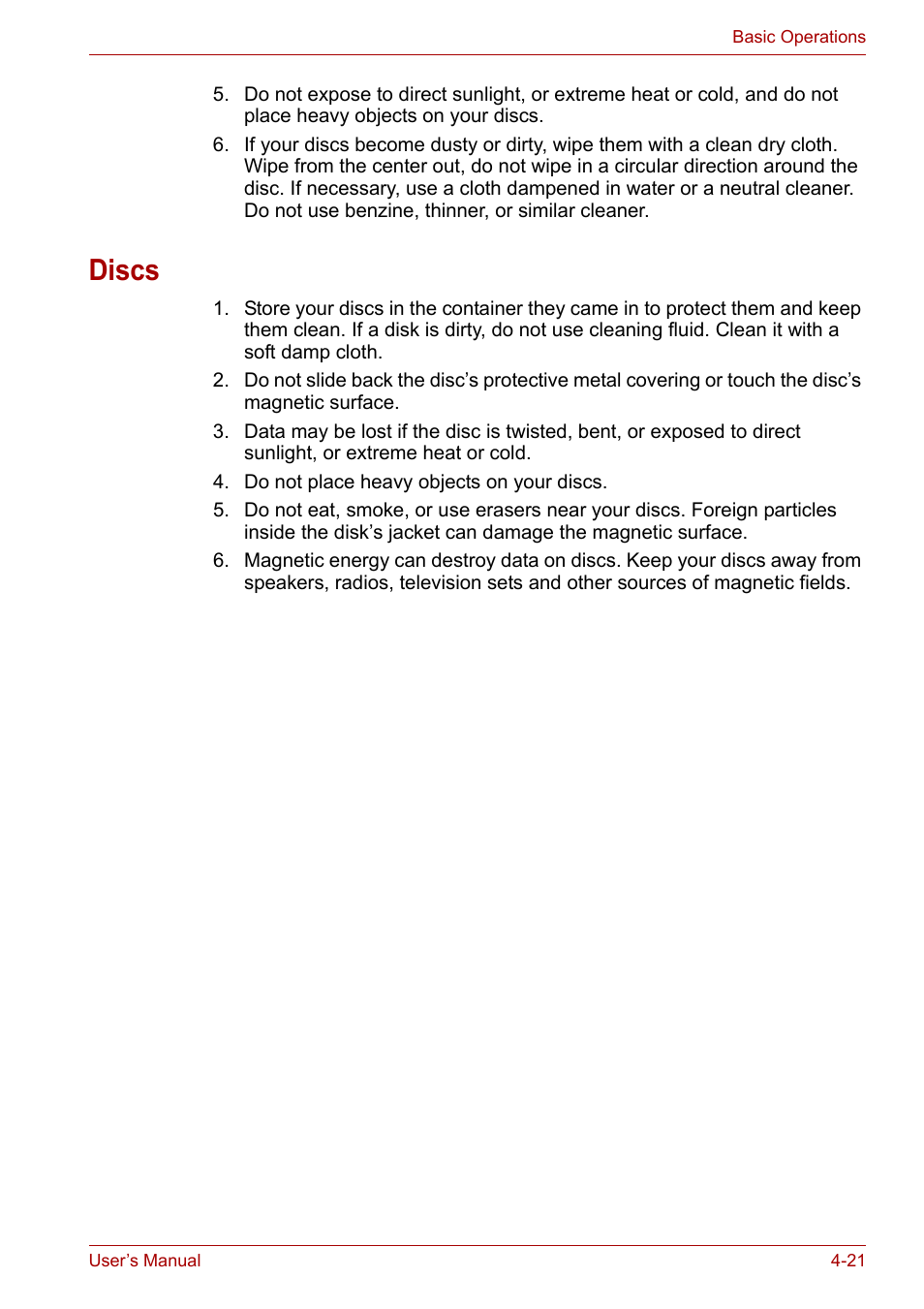 Discs, Discs -21 | Toshiba Satellite L40 User Manual | Page 69 / 127