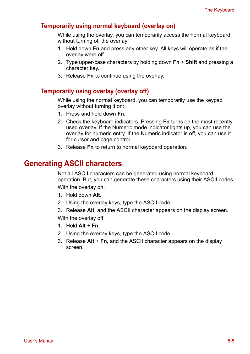 Generating ascii characters, Generating ascii characters -5 | Toshiba Satellite L40 User Manual | Page 76 / 127