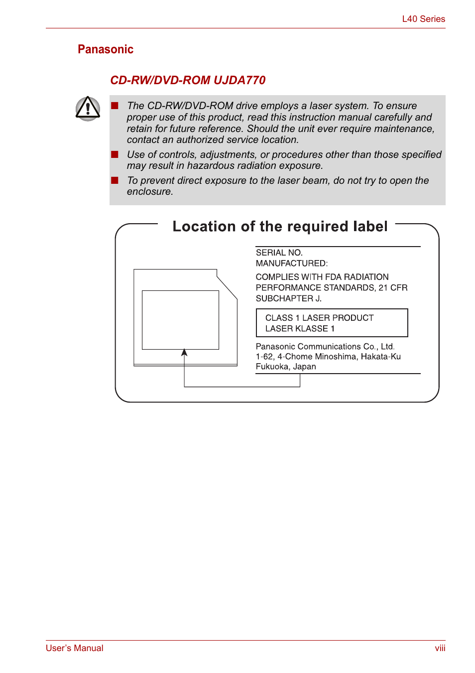 Panasonic | Toshiba Satellite L40 User Manual | Page 8 / 127