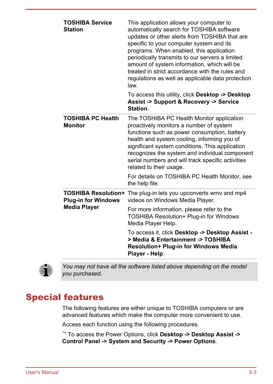 Special features, Special features -3 | Toshiba Satellite L950 User Manual | Page 105 / 142