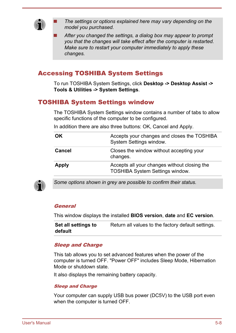 Accessing toshiba system settings, Toshiba system settings window | Toshiba Satellite L950 User Manual | Page 110 / 142