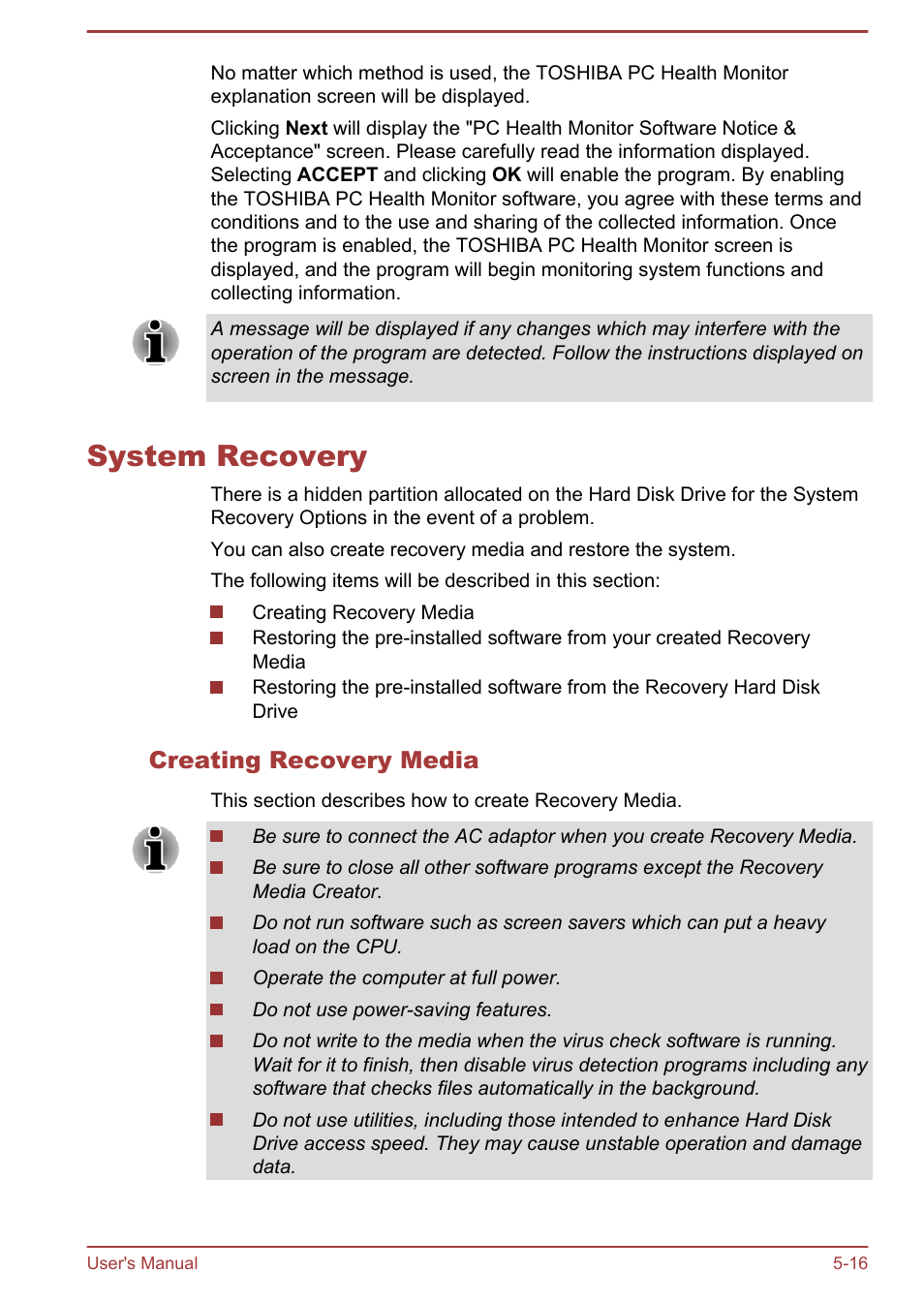 System recovery, Creating recovery media, System recovery -16 | Toshiba Satellite L950 User Manual | Page 118 / 142