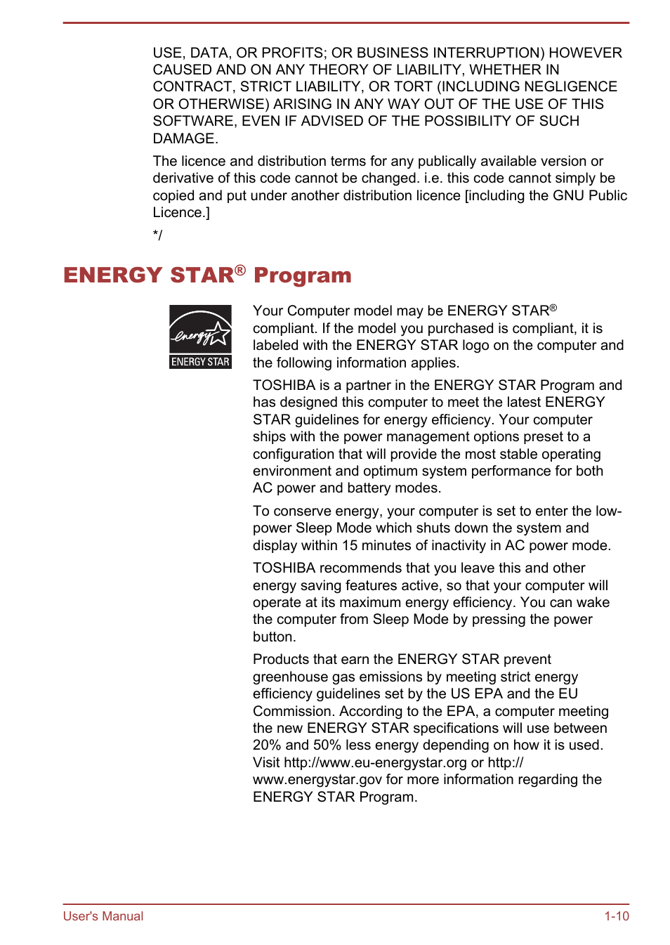 Energy star® program, Energy star® program -10, Energy star | Program | Toshiba Satellite L950 User Manual | Page 14 / 142