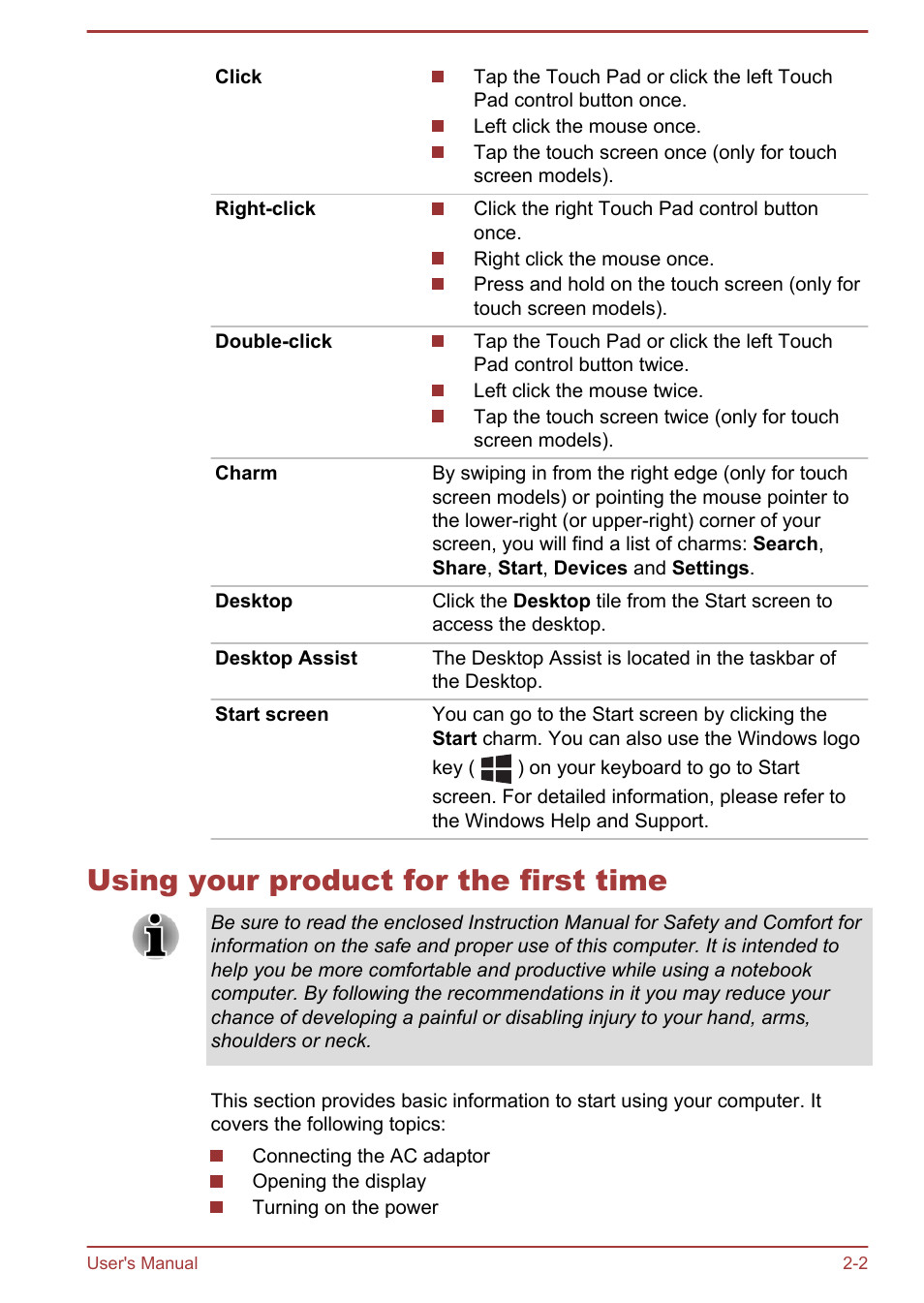 Using your product for the first time, Using your product for the first time -2 | Toshiba Satellite L950 User Manual | Page 31 / 142