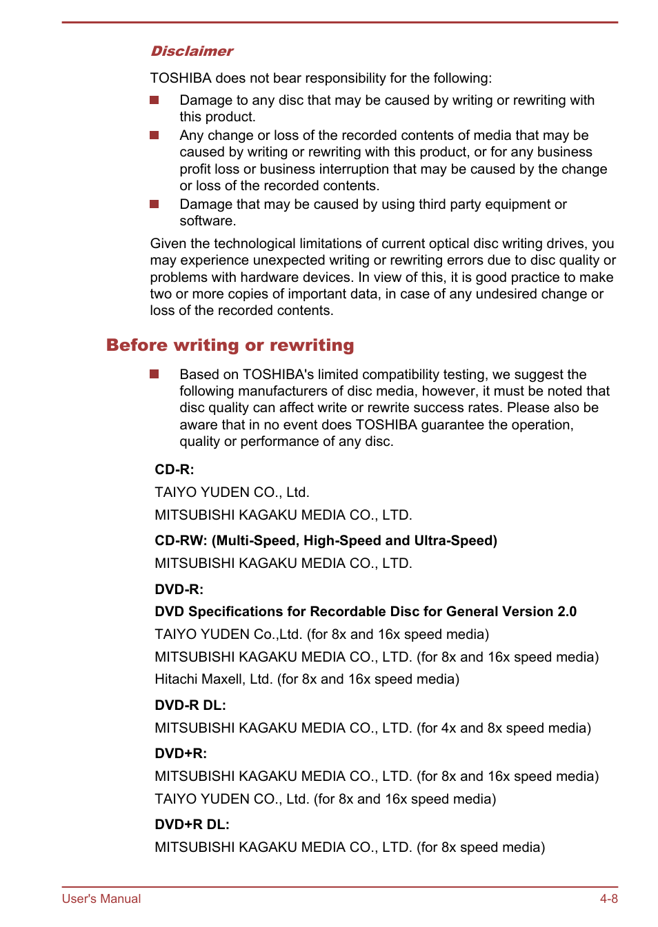 Before writing or rewriting | Toshiba Satellite L950 User Manual | Page 65 / 142