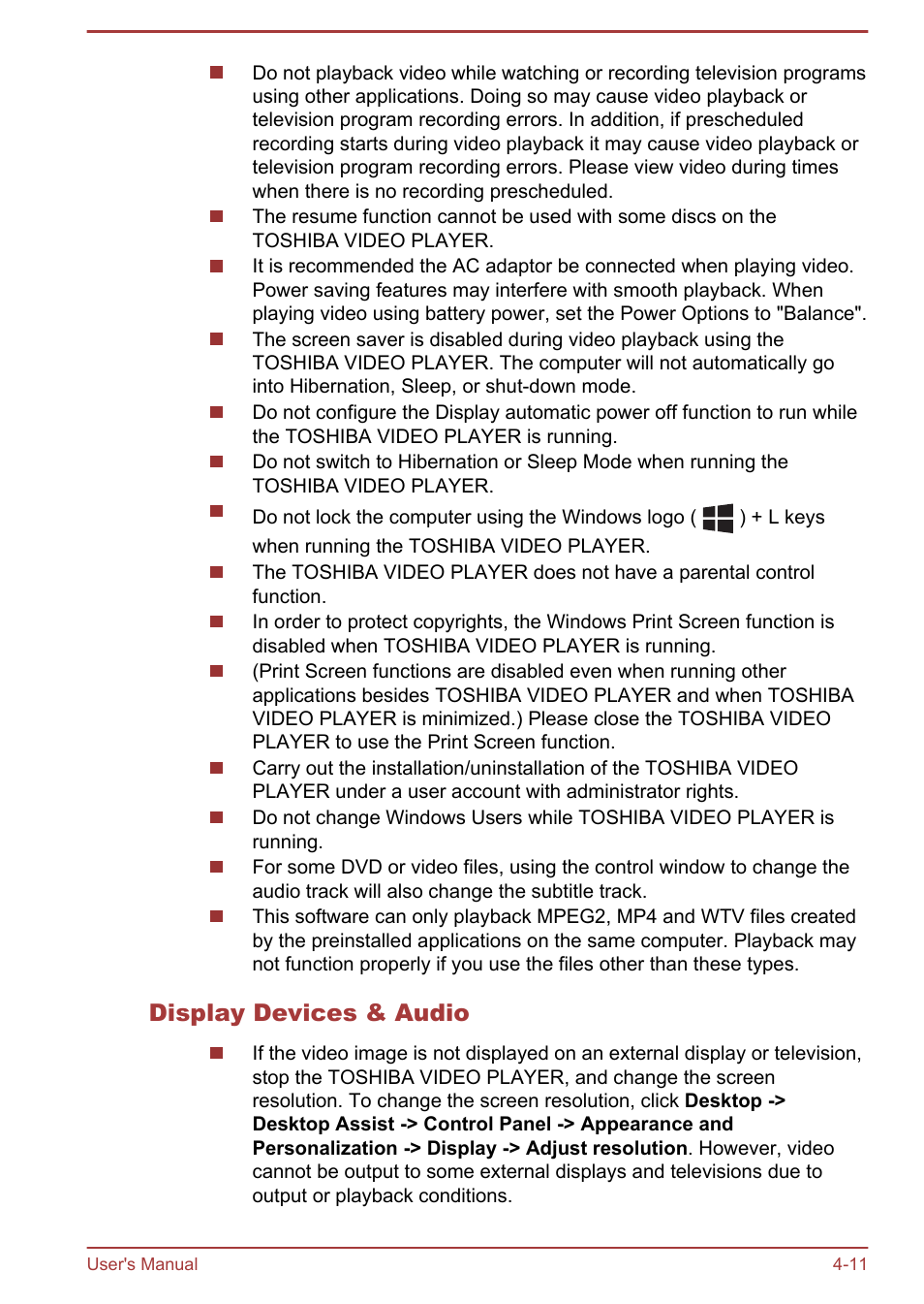 Display devices & audio | Toshiba Satellite L950 User Manual | Page 68 / 142