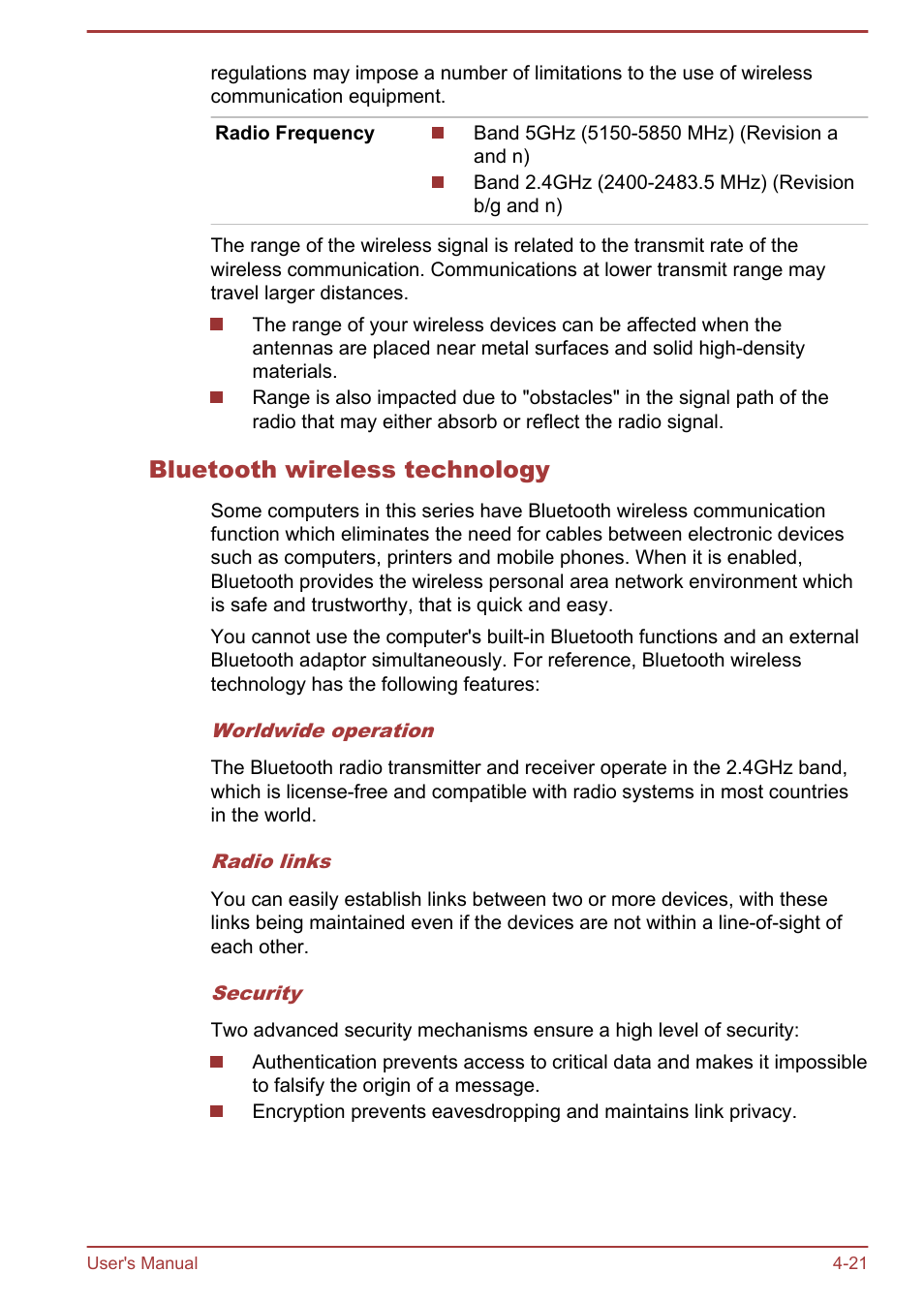 Bluetooth wireless technology | Toshiba Satellite L950 User Manual | Page 78 / 142