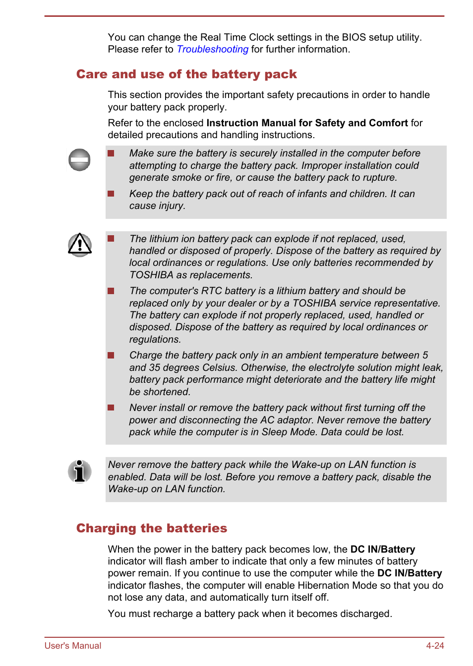 Care and use of the battery pack, Charging the batteries | Toshiba Satellite L950 User Manual | Page 81 / 142