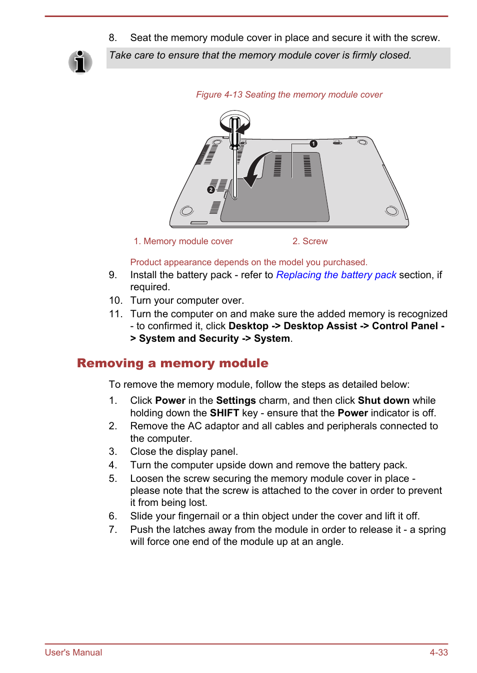 Removing a memory module | Toshiba Satellite L950 User Manual | Page 90 / 142