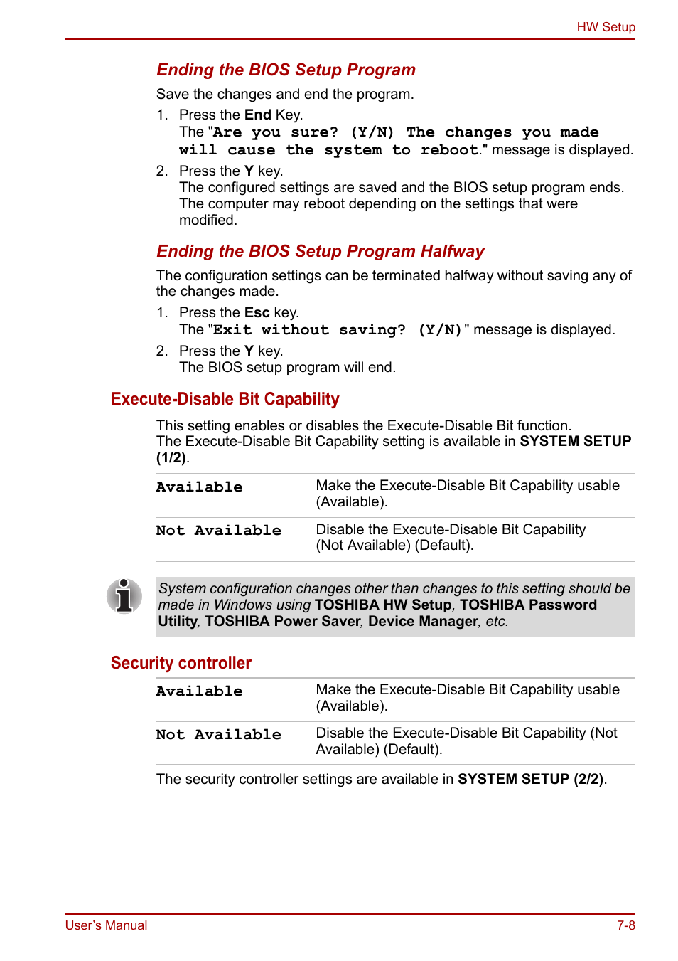 Execute-disable bit capability, Security controller | Toshiba Portege R200 (PPR21) User Manual | Page 117 / 184