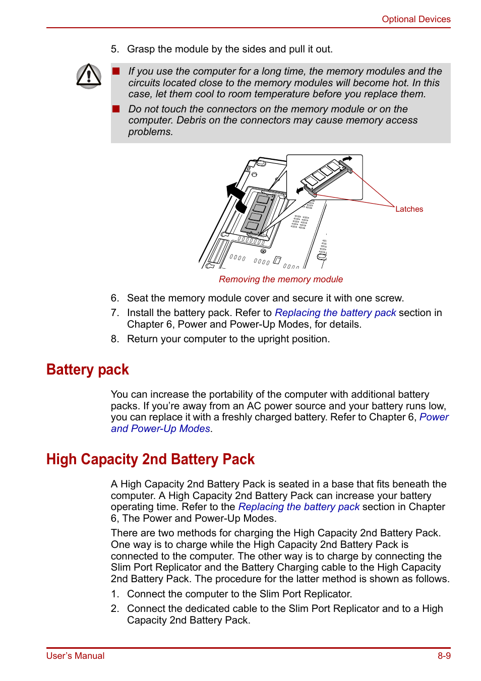 Battery pack, High capacity 2nd battery pack, Battery pack -9 high capacity 2nd battery pack -9 | Toshiba Portege R200 (PPR21) User Manual | Page 127 / 184