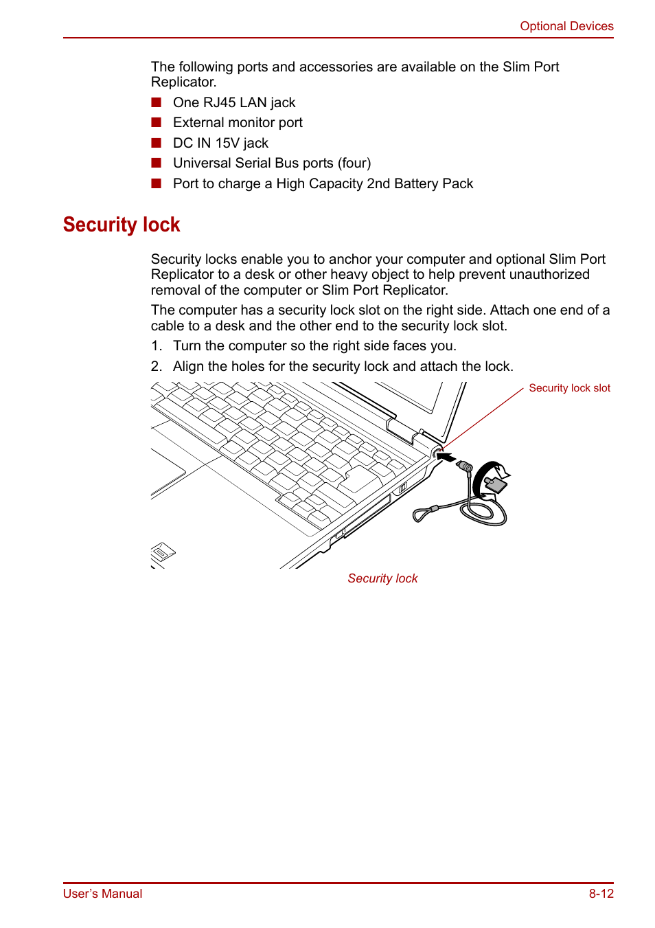 Security lock, Security lock -12 | Toshiba Portege R200 (PPR21) User Manual | Page 130 / 184