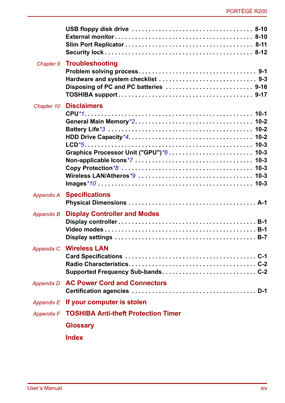 Toshiba Portege R200 (PPR21) User Manual | Page 14 / 184