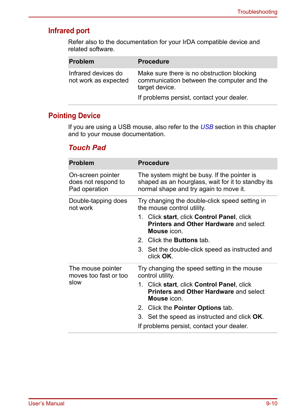 Infrared port, Pointing device | Toshiba Portege R200 (PPR21) User Manual | Page 140 / 184