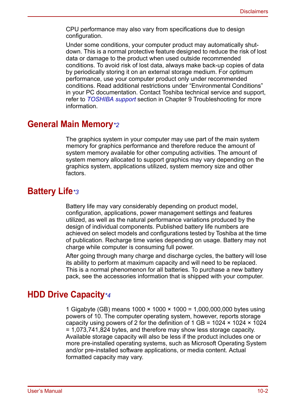 General main memory*2, Battery life*3, Hdd drive capacity*4 | General main memory, Battery life, Hdd drive capacity, Battery life), Battery pack, Battery li fe, Hdd drive capaci ty | Toshiba Portege R200 (PPR21) User Manual | Page 149 / 184