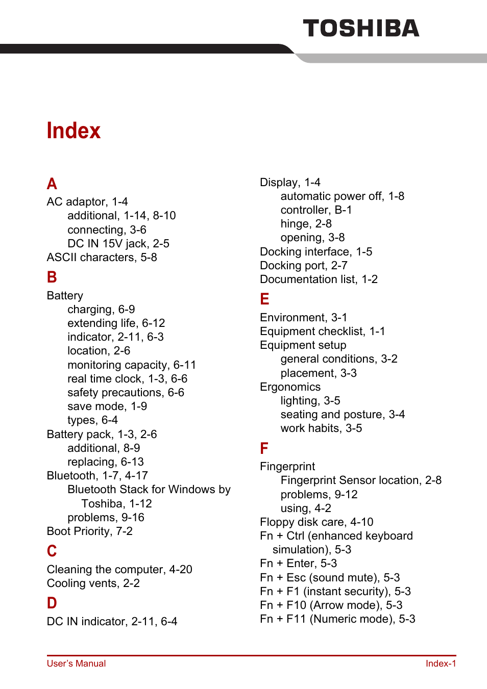 Index | Toshiba Portege R200 (PPR21) User Manual | Page 181 / 184