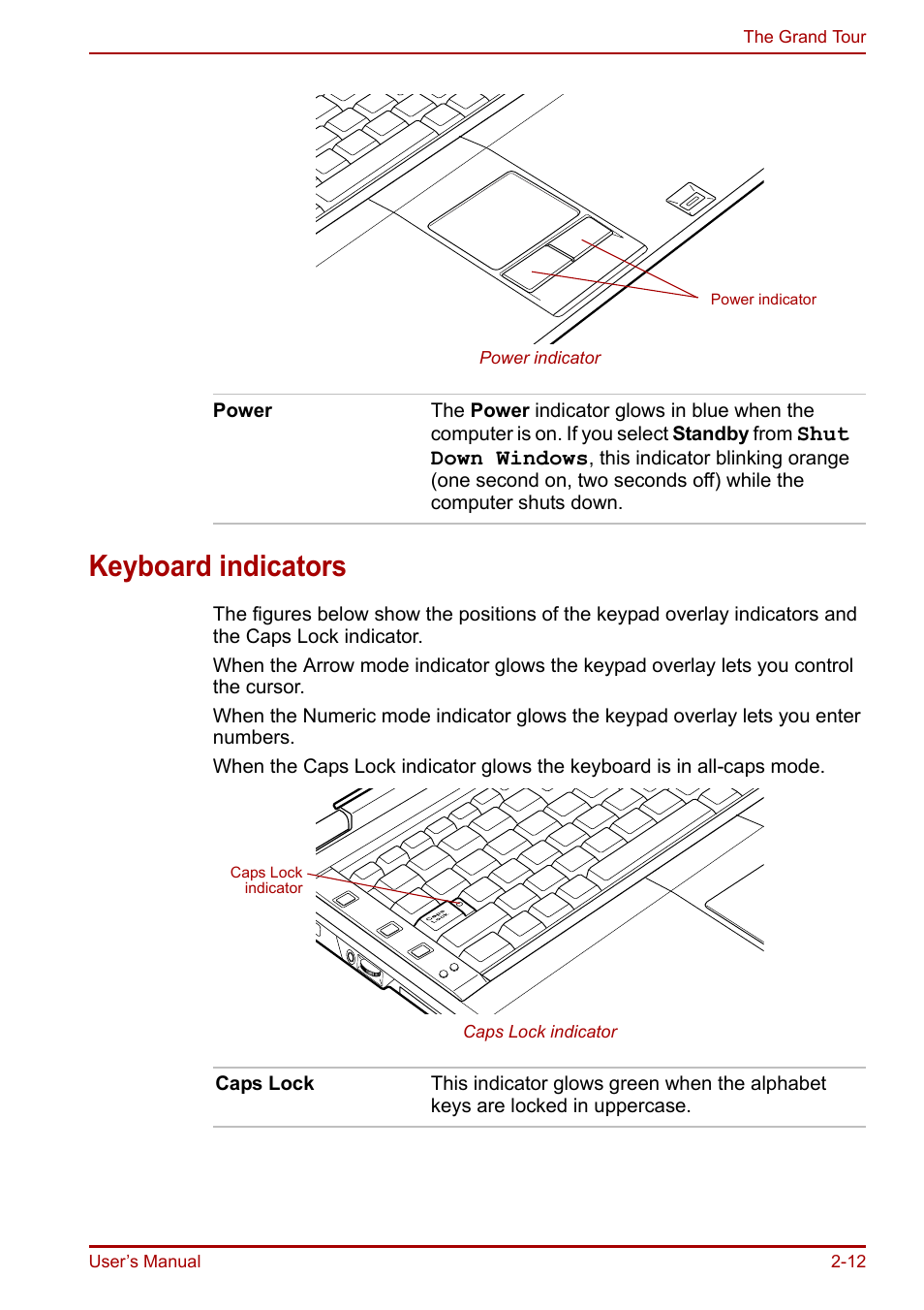 Keyboard indicators, Keyboard indicators -12 | Toshiba Portege R200 (PPR21) User Manual | Page 41 / 184