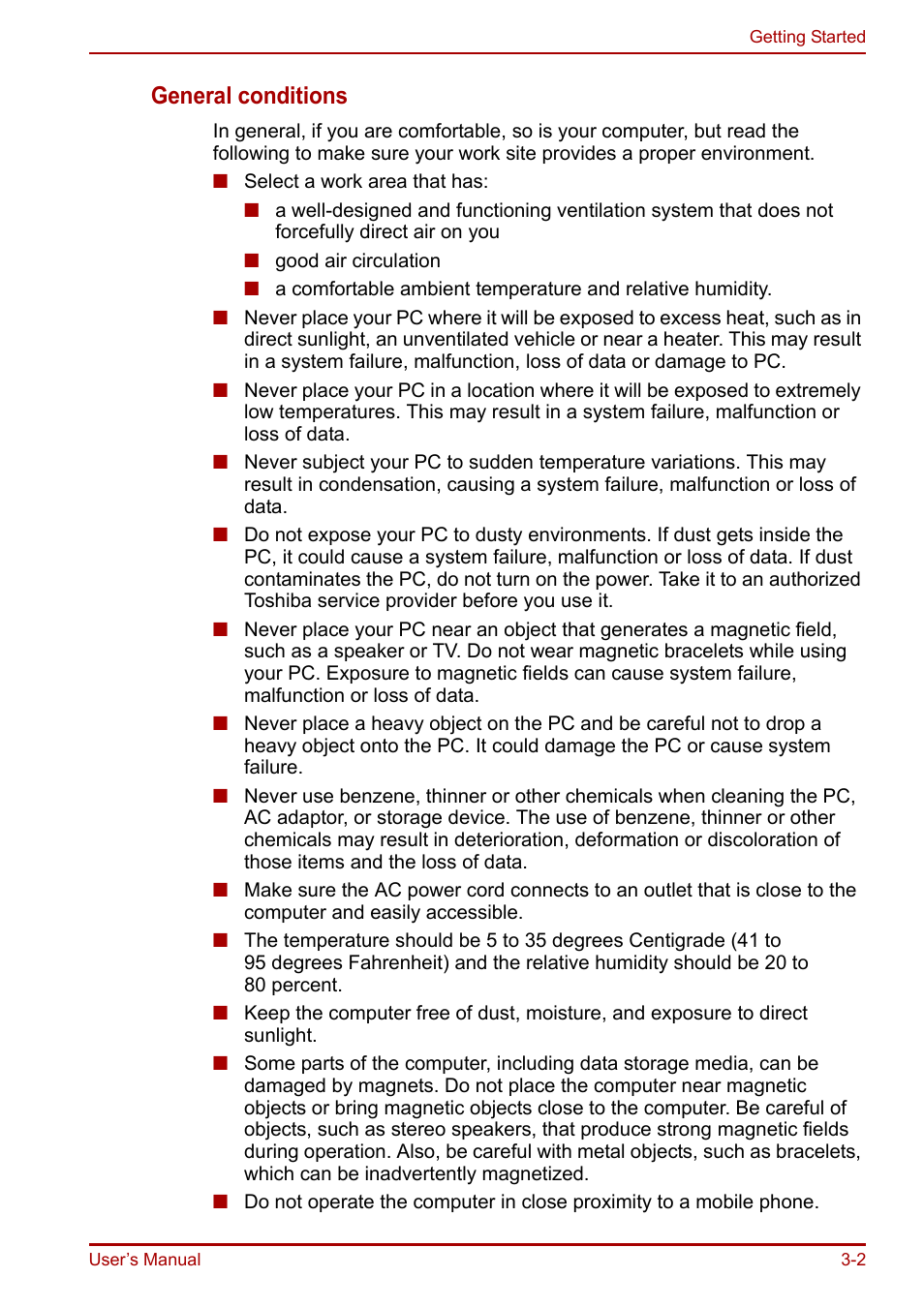 General conditions | Toshiba Portege R200 (PPR21) User Manual | Page 46 / 184
