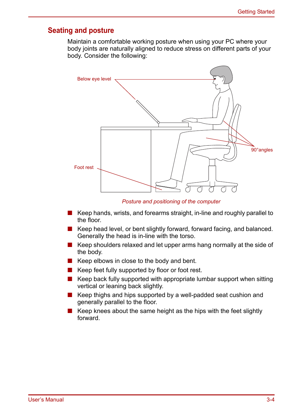 Seating and posture | Toshiba Portege R200 (PPR21) User Manual | Page 48 / 184