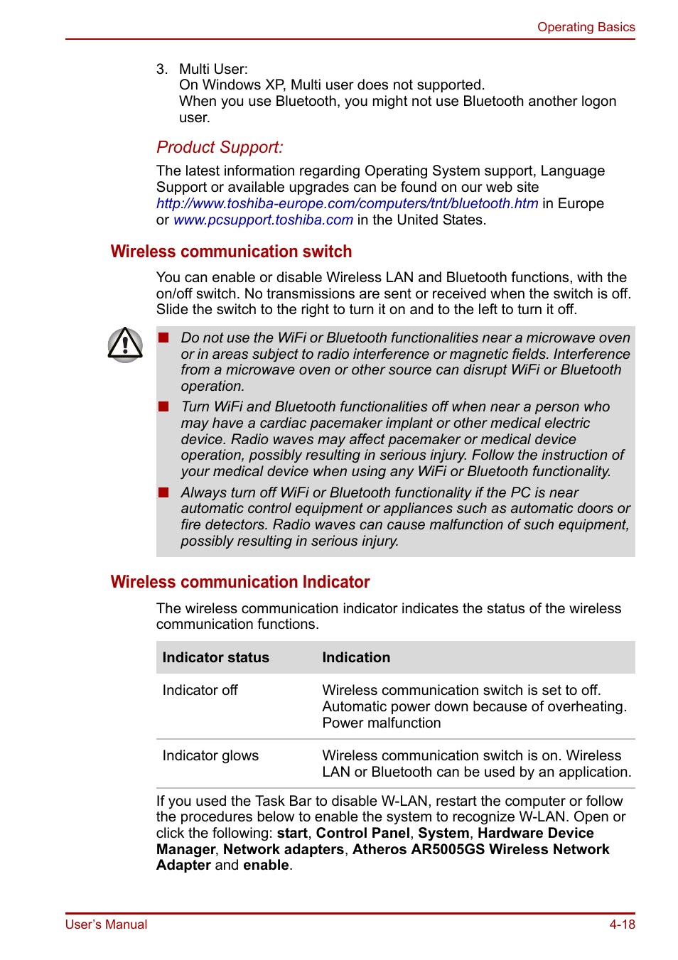 Wireless communication switch, Wireless communication indicator | Toshiba Portege R200 (PPR21) User Manual | Page 76 / 184