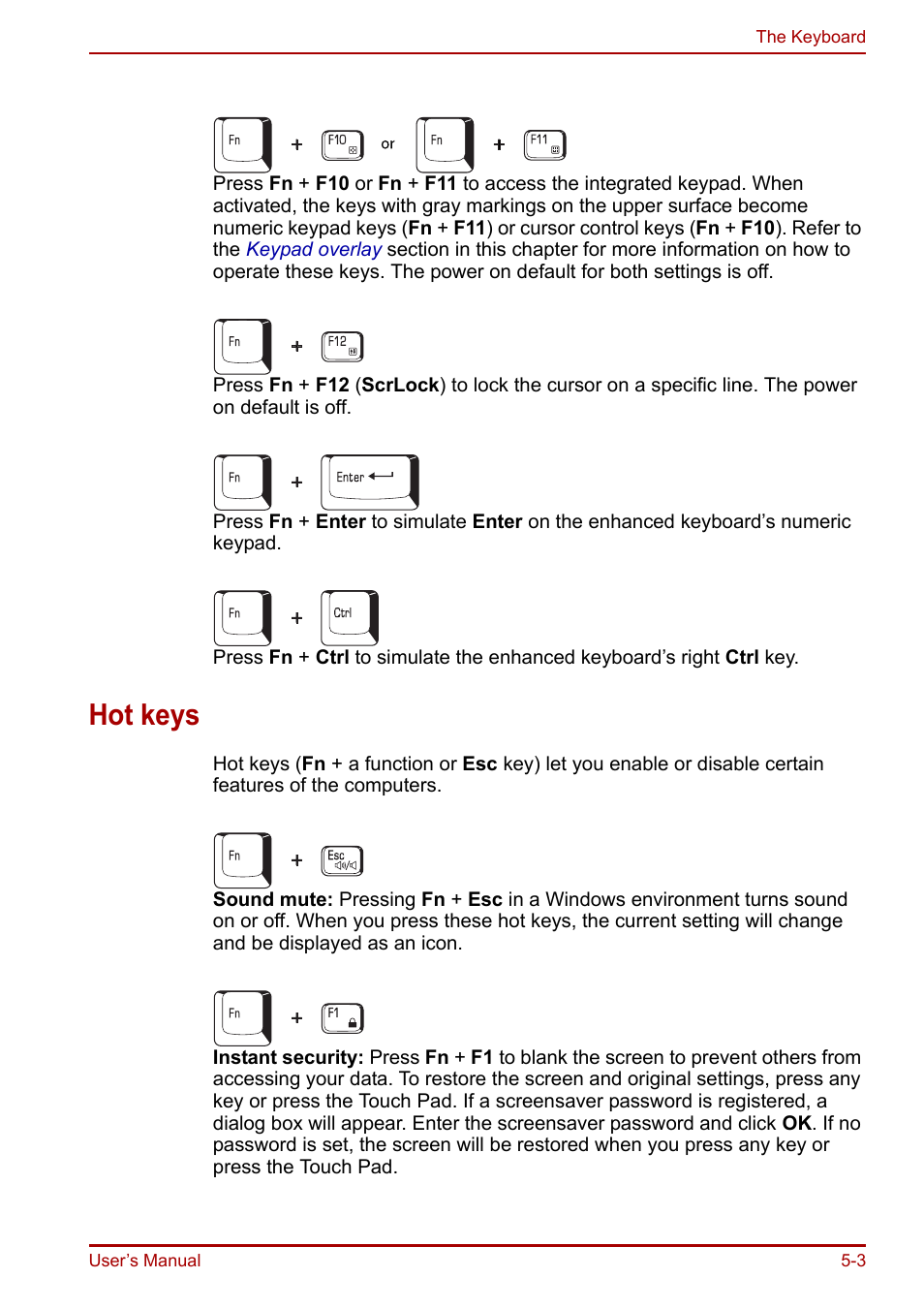 Hot keys, Hot keys -3 | Toshiba Portege R200 (PPR21) User Manual | Page 84 / 184