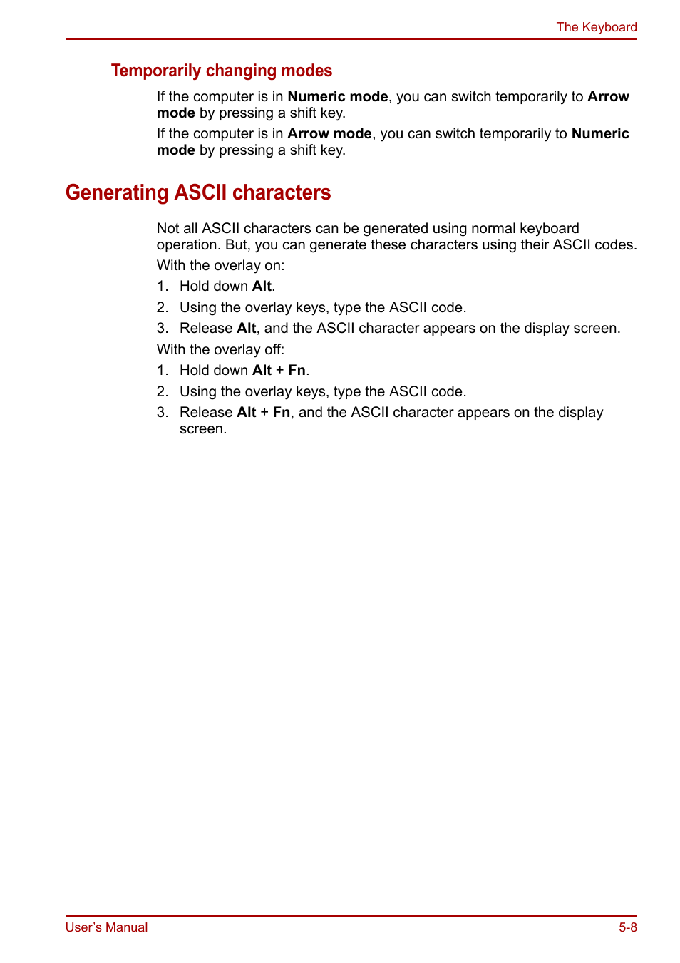 Generating ascii characters, Generating ascii characters -8 | Toshiba Portege R200 (PPR21) User Manual | Page 89 / 184