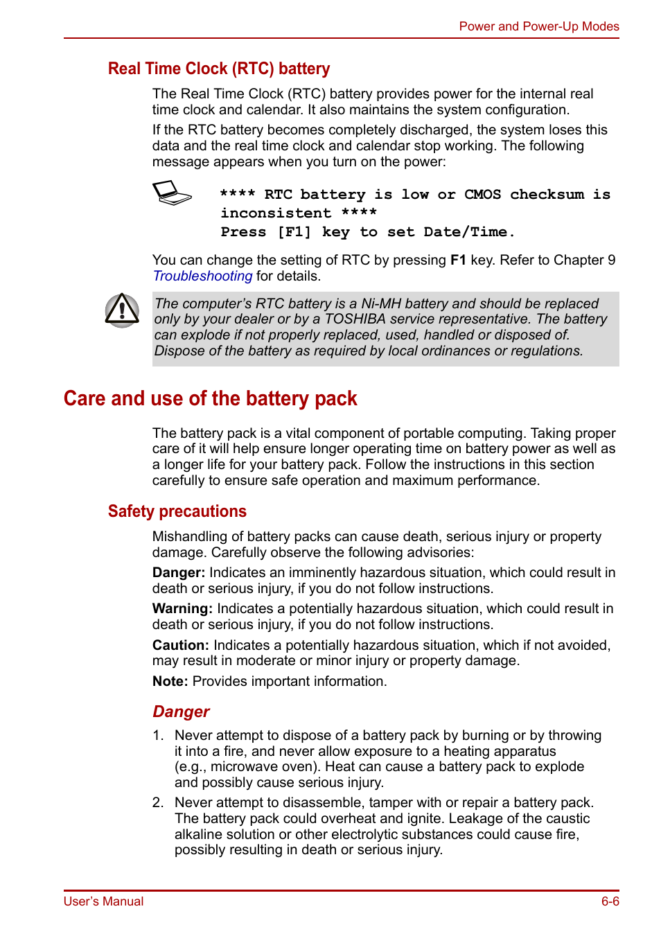 Care and use of the battery pack, Care and use of the battery pack -6 | Toshiba Portege R200 (PPR21) User Manual | Page 95 / 184