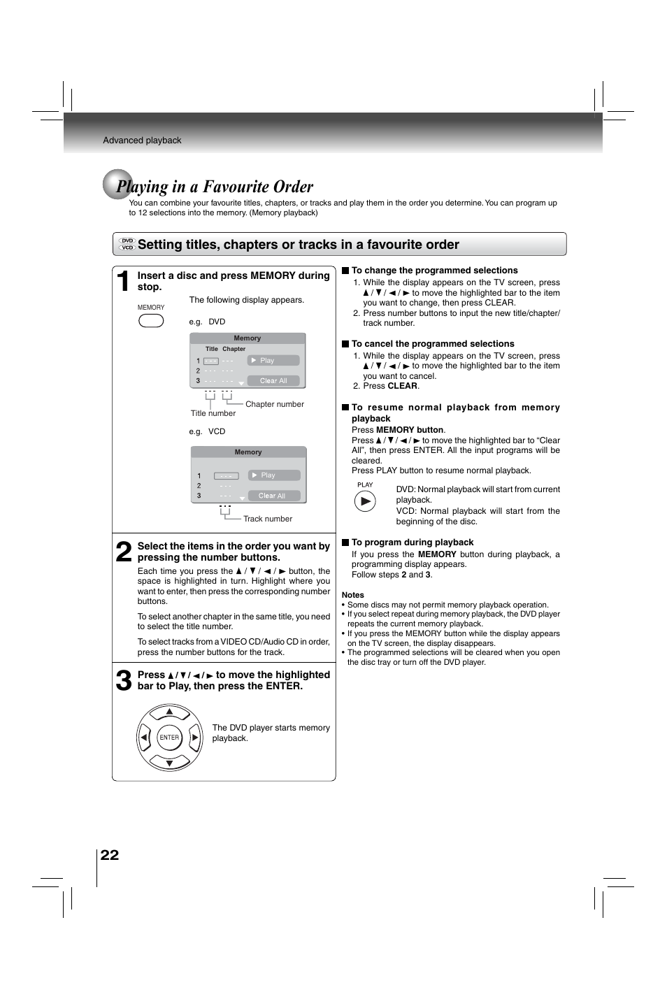 Playing in a favourite order | Toshiba XDE600 User Manual | Page 22 / 40