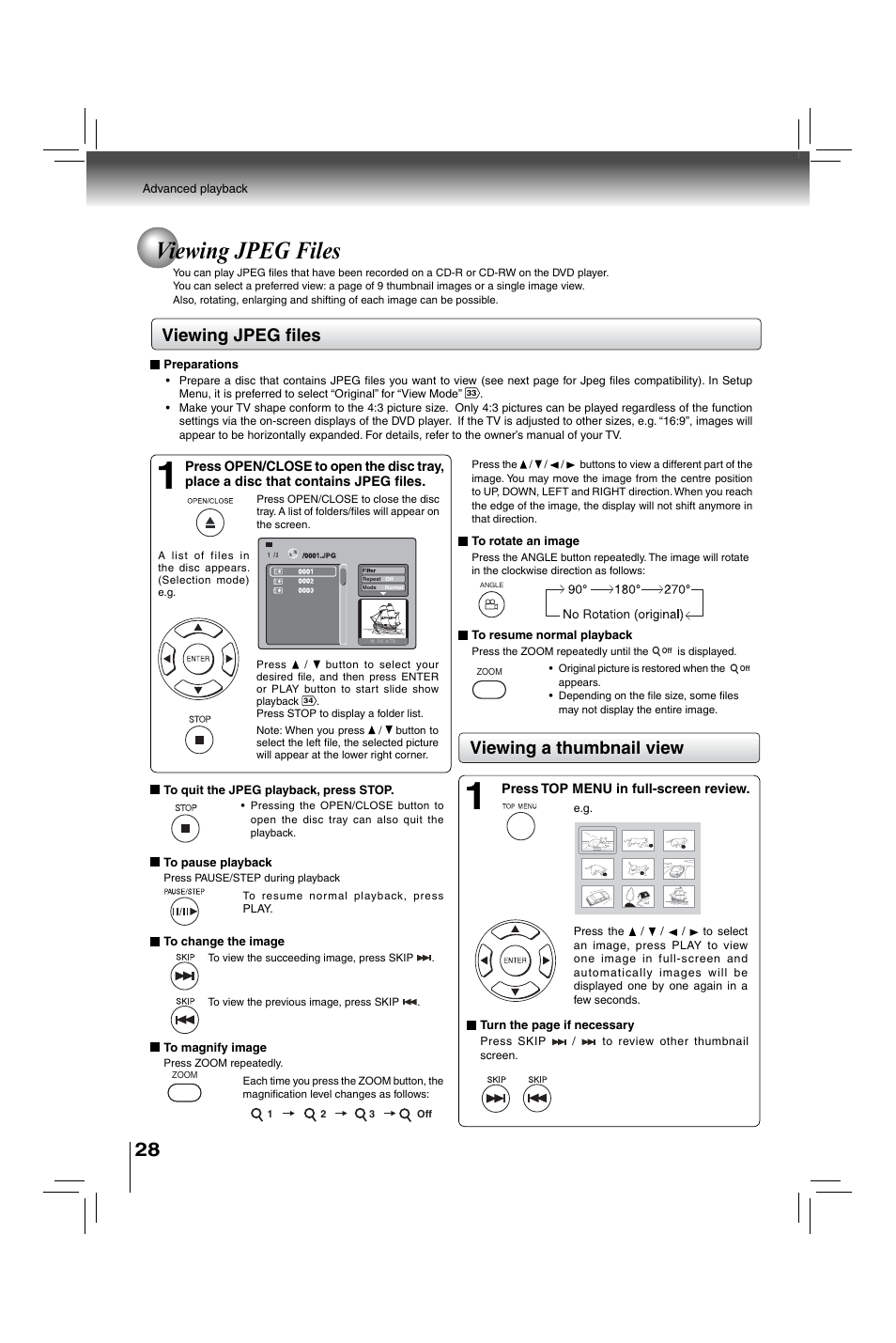 Viewing jpeg files, Viewing jpeg fi les, Viewing a thumbnail view | Toshiba XDE600 User Manual | Page 28 / 40
