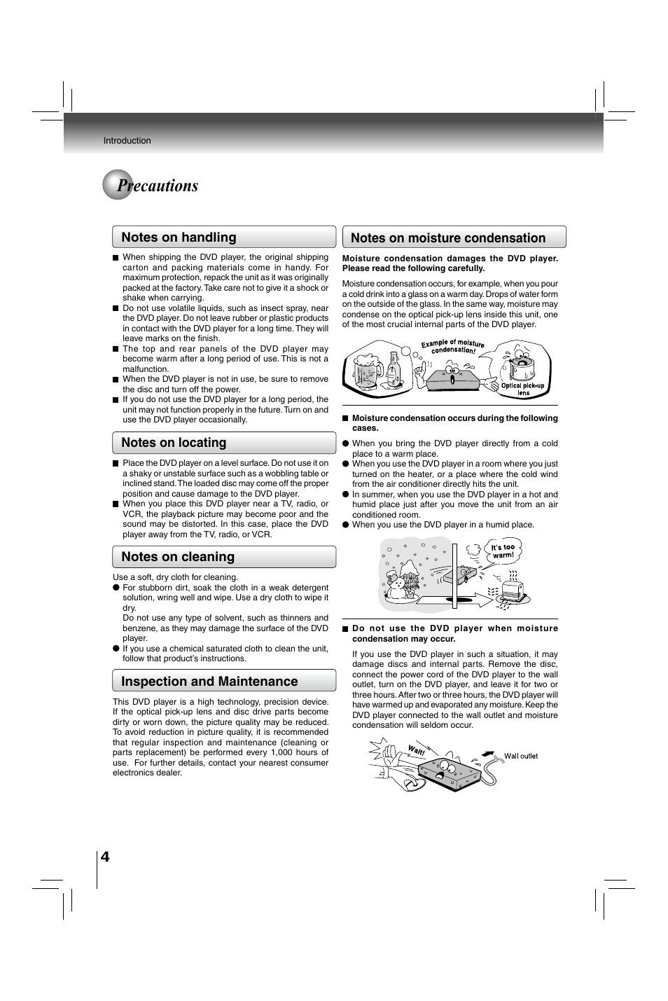 Precautions, Inspection and maintenance | Toshiba XDE600 User Manual | Page 4 / 40