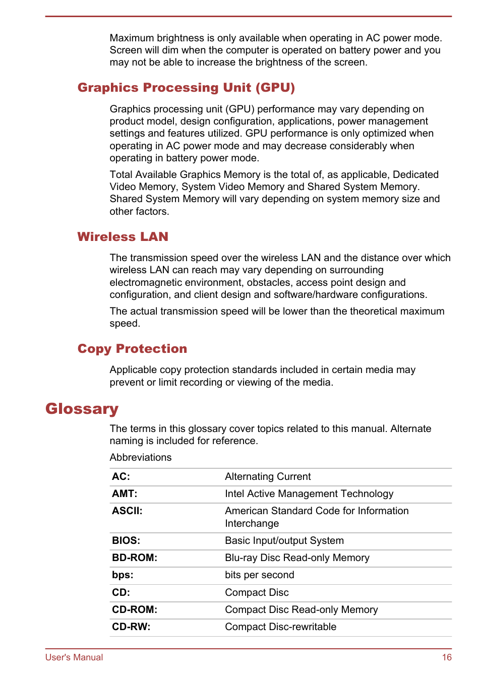 Glossary | Toshiba Satellite C50-A User Manual | Page 130 / 135