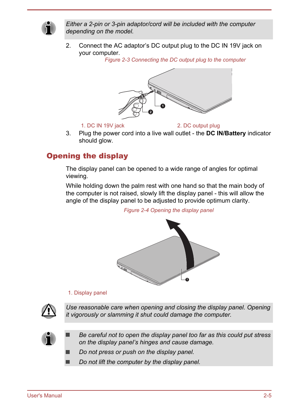 Opening the display | Toshiba Satellite C50-A User Manual | Page 26 / 135