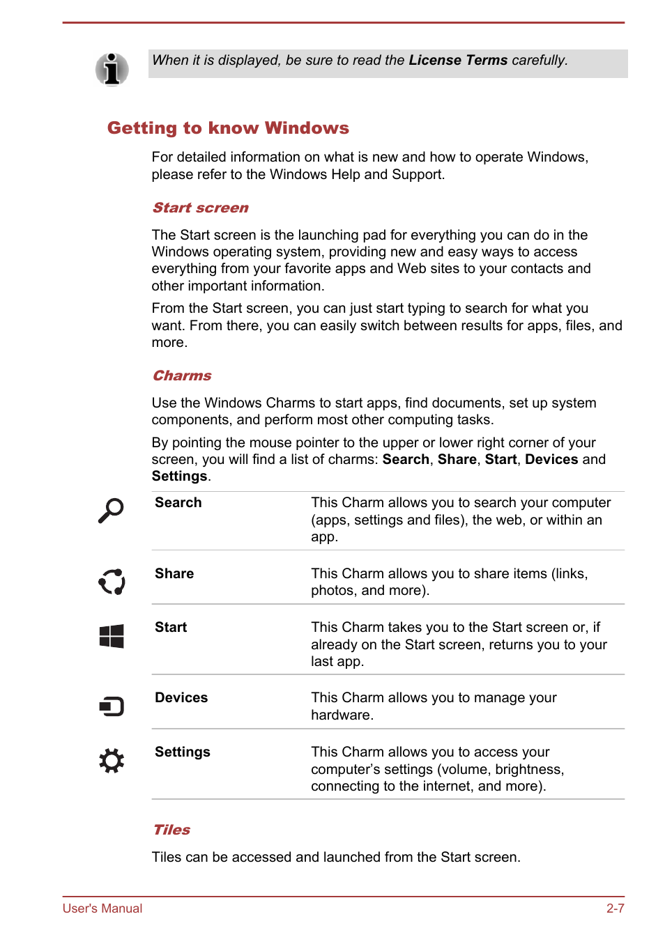Getting to know windows | Toshiba Satellite C50-A User Manual | Page 28 / 135