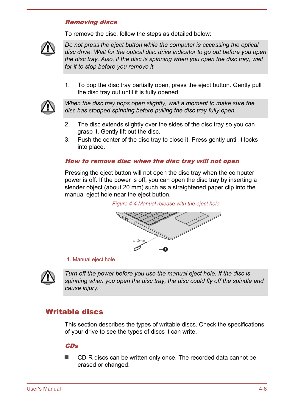 Writable discs | Toshiba Satellite C50-A User Manual | Page 54 / 135