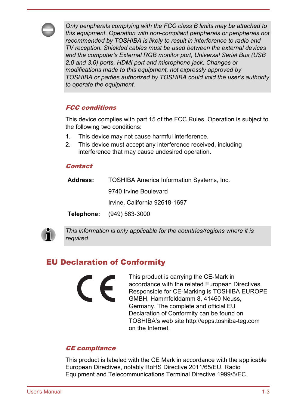 Eu declaration of conformity | Toshiba Satellite C50-A User Manual | Page 6 / 135