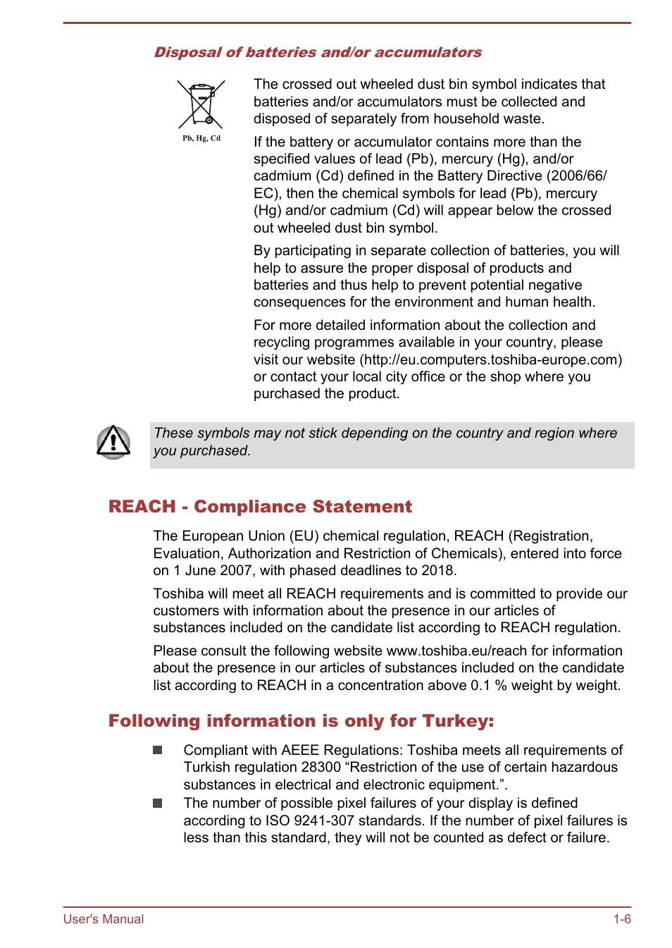 Reach - compliance statement, Following information is only for turkey | Toshiba Satellite C50-A User Manual | Page 9 / 135