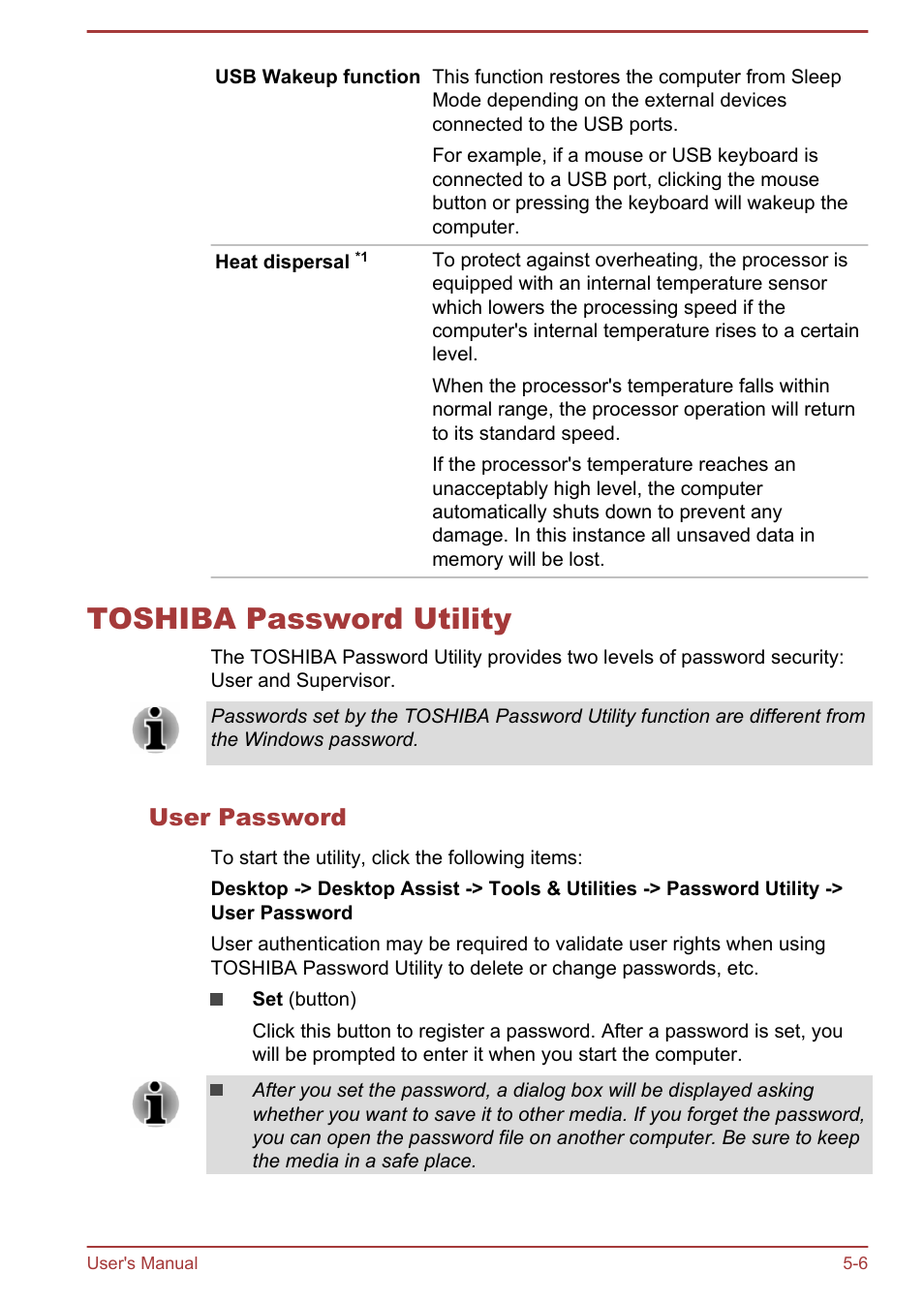 Toshiba password utility, User password, Toshiba password utility -6 | Toshiba Satellite C50-A User Manual | Page 90 / 135