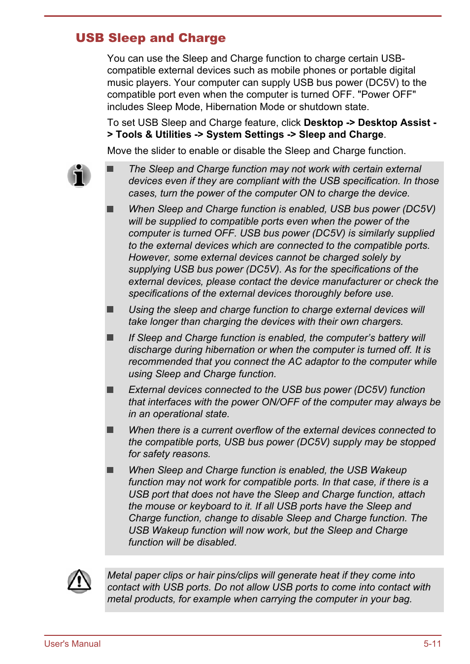 Usb sleep and charge | Toshiba Satellite P70T-A User Manual | Page 105 / 153