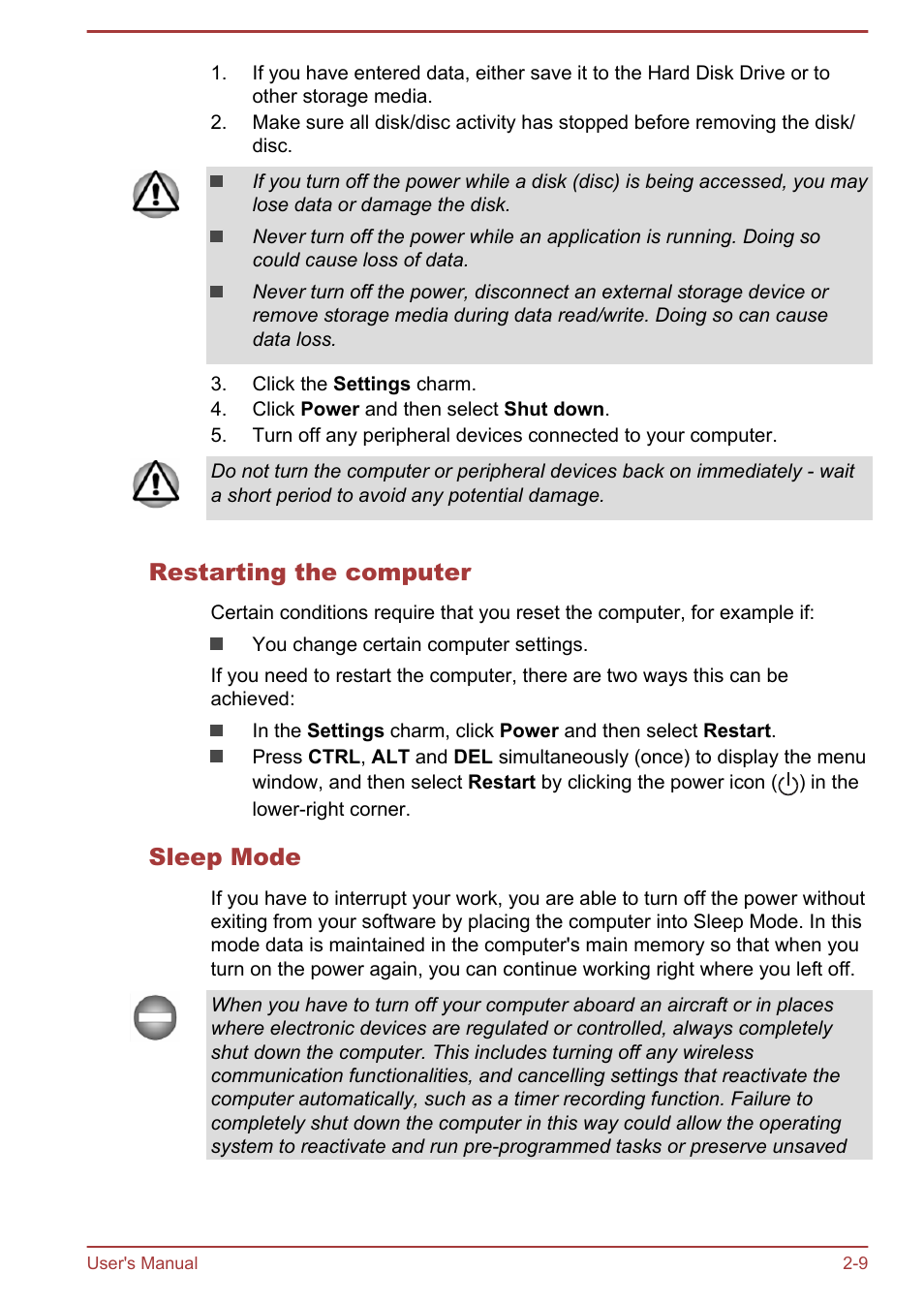 Restarting the computer, Sleep mode | Toshiba Satellite P70T-A User Manual | Page 27 / 153