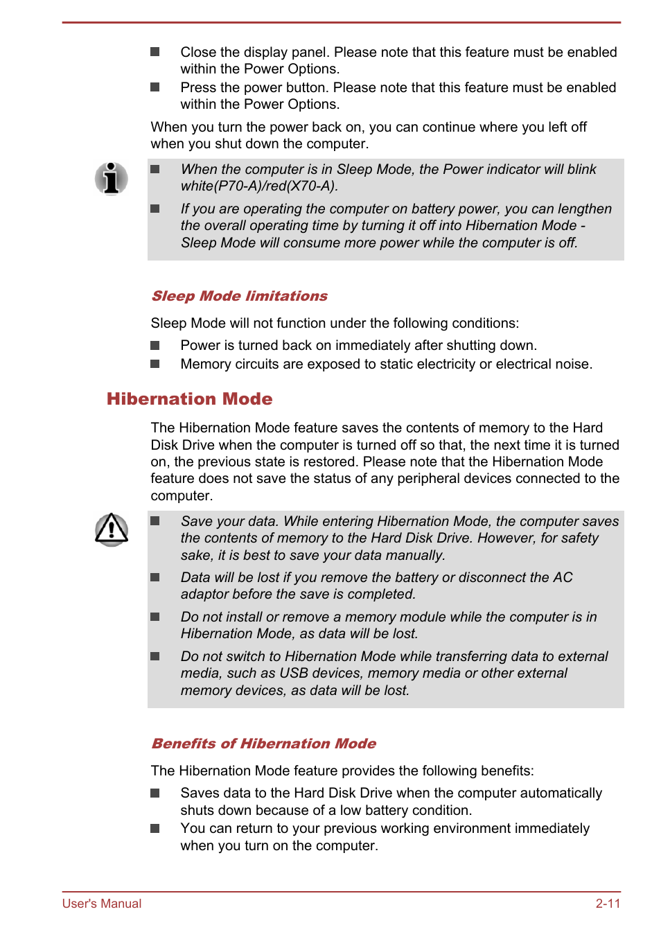 Hibernation mode | Toshiba Satellite P70T-A User Manual | Page 29 / 153