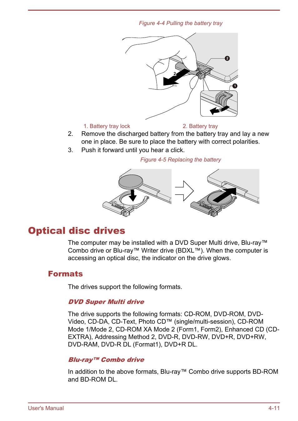 Optical disc drives, Formats, Optical disc drives -11 | Toshiba Satellite P70T-A User Manual | Page 57 / 153