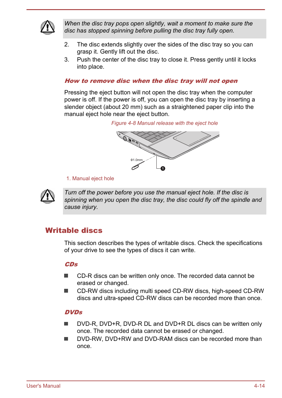 Writable discs | Toshiba Satellite P70T-A User Manual | Page 60 / 153