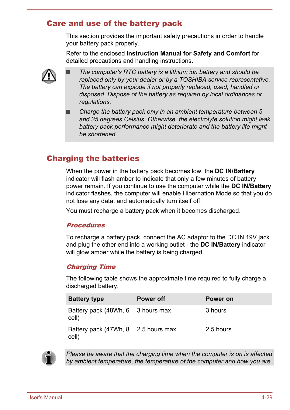 Care and use of the battery pack, Charging the batteries | Toshiba Satellite P70T-A User Manual | Page 75 / 153