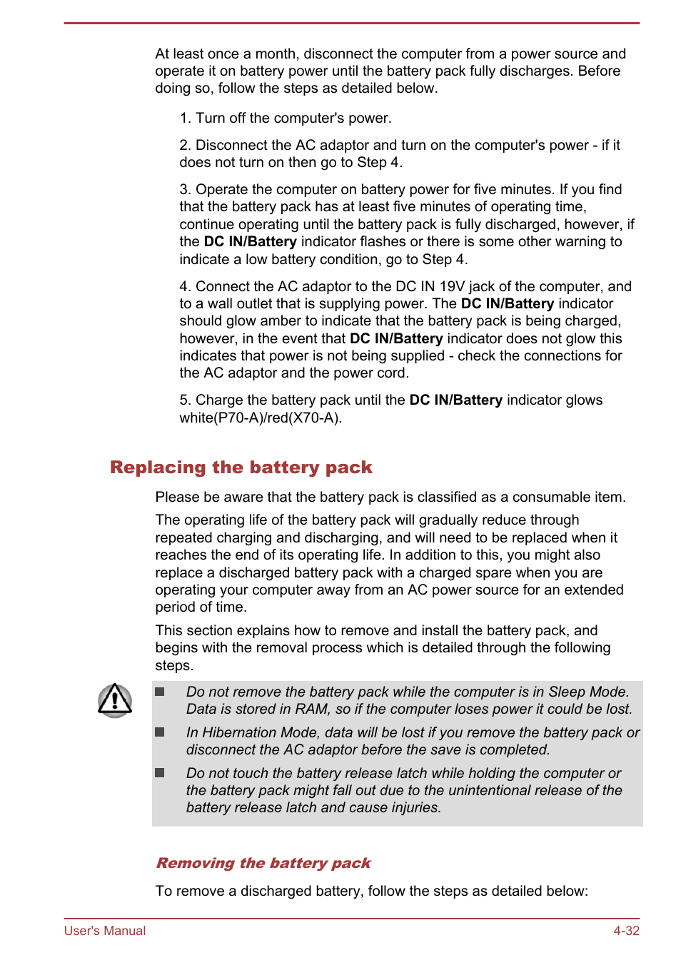 Replacing the battery pack | Toshiba Satellite P70T-A User Manual | Page 78 / 153