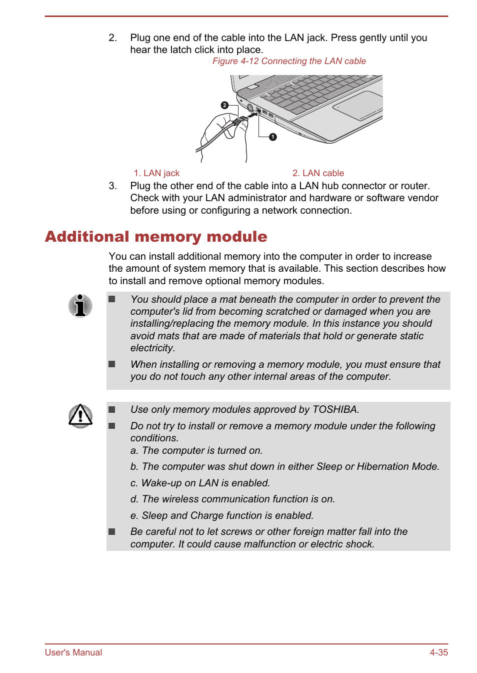 Additional memory module, Additional memory module -35 | Toshiba Satellite P70T-A User Manual | Page 81 / 153